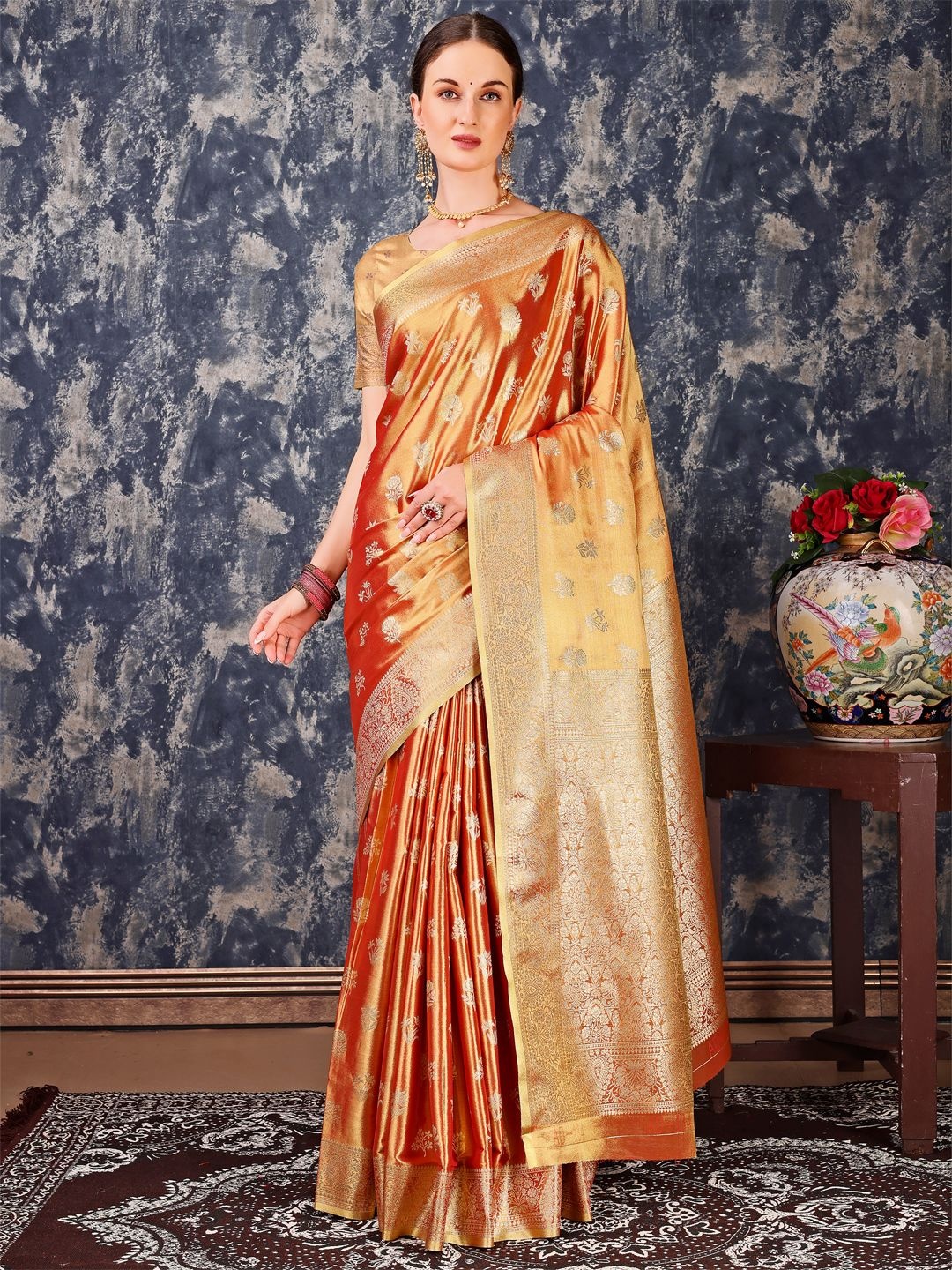 

Dreamlaxmi Fashion Ethnic Motifs Woven Design Zari Banarasi Saree, Brown