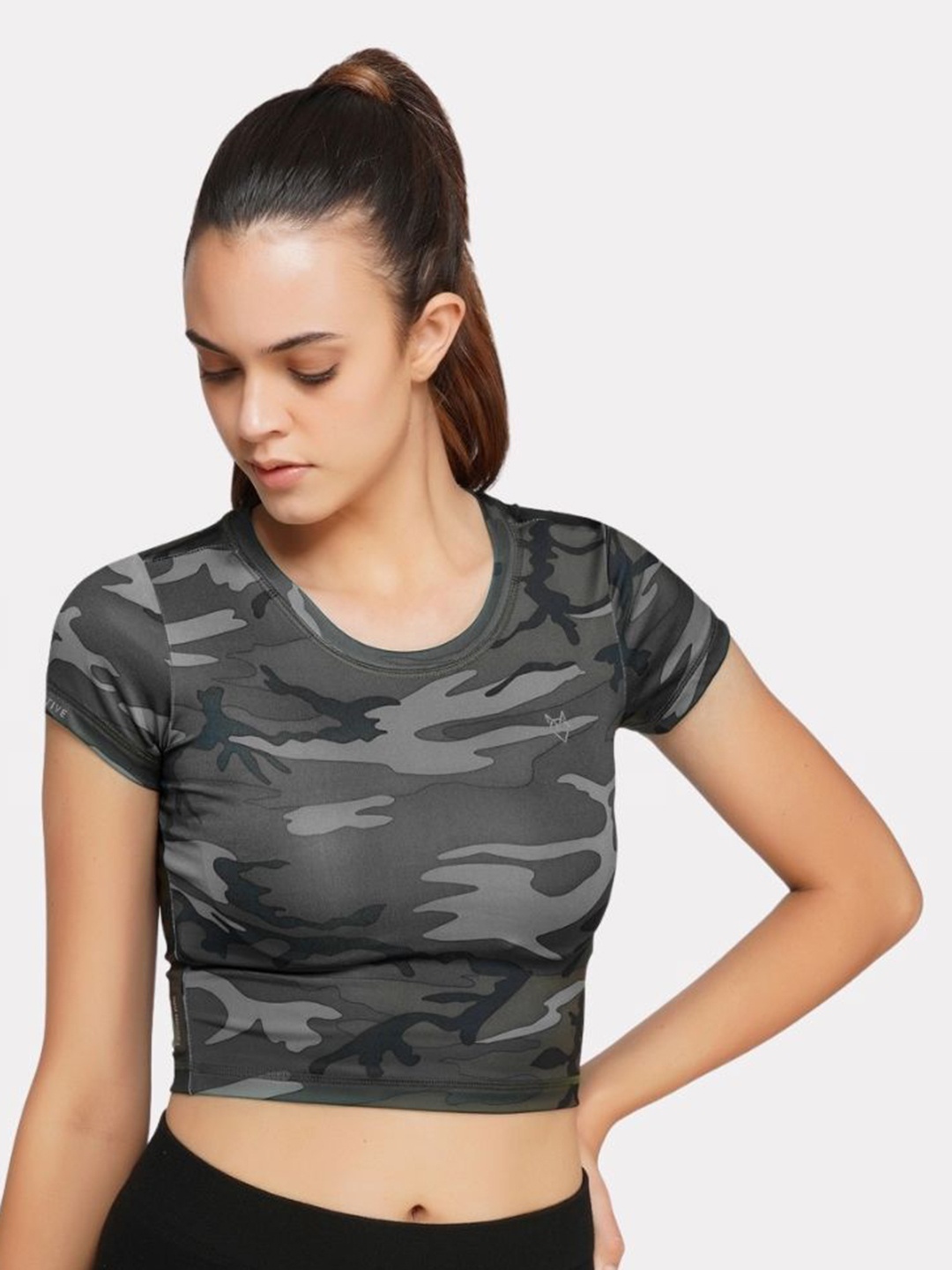 

Body Mechanics Printed Crop Slim Fit T-shirt, Grey