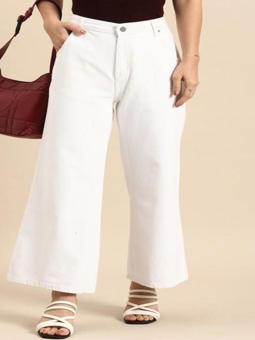 

1DAYJEANS Women Straight Fit High-Rise Stretchable Jeans, White