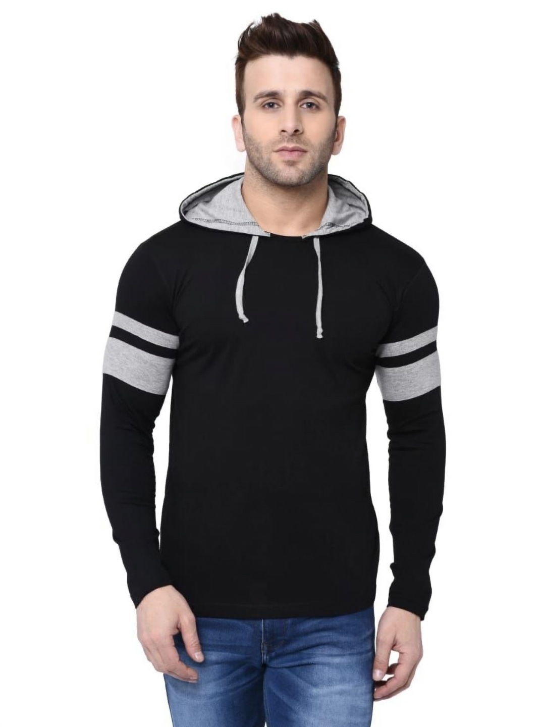 

BI FASHION Hooded Neck Pure Cotton T-shirt, Black