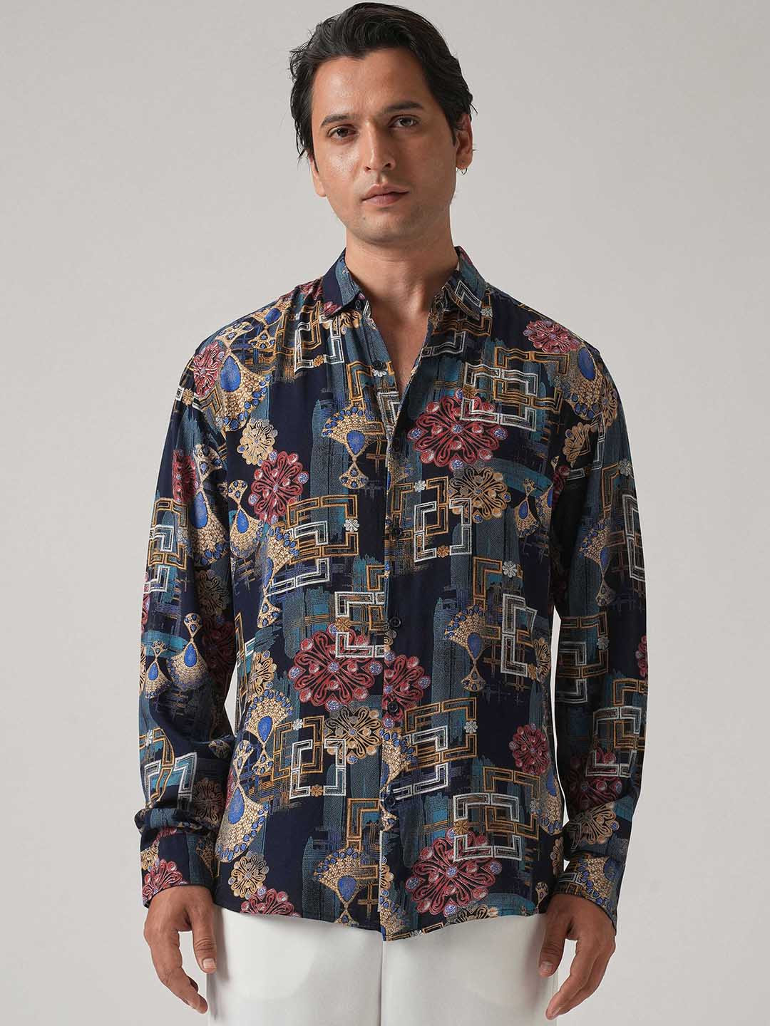 

Banana Club Men Classic Slim Fit Abstract Printed Cotton Casual Shirt, Pink