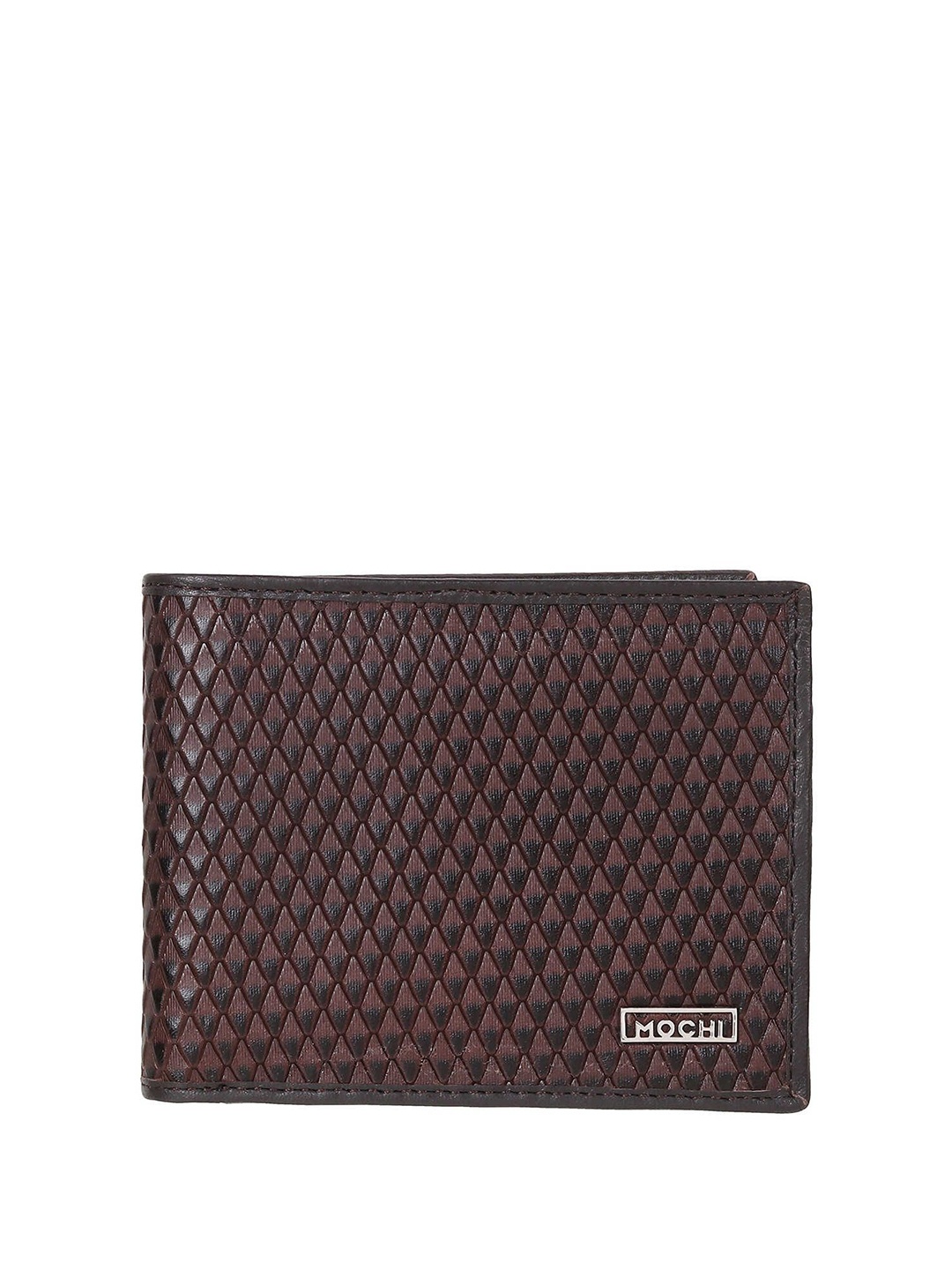 

Mochi Men Geometric Textured Leather Two Fold Wallet, Brown