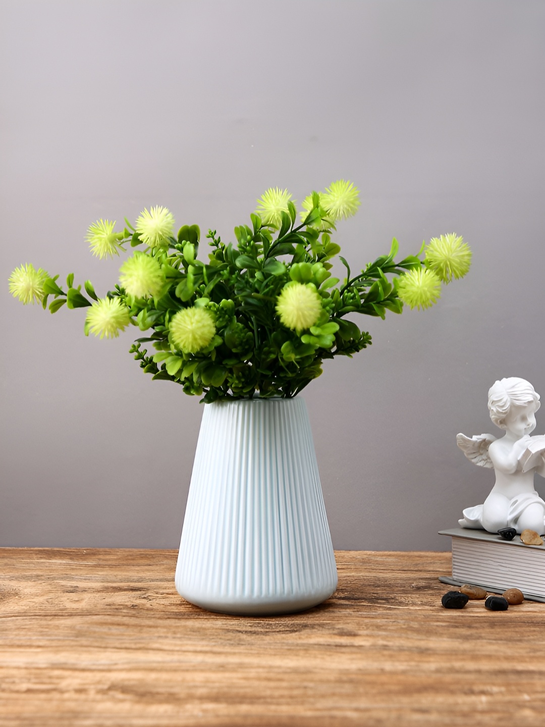 

TAYHAA Serene Sky Blue Striped Ceramic Fluted Flower Vase