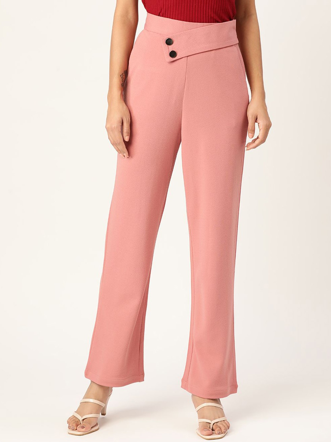 

Zastraa Women Smart High-Rise Trousers, Pink