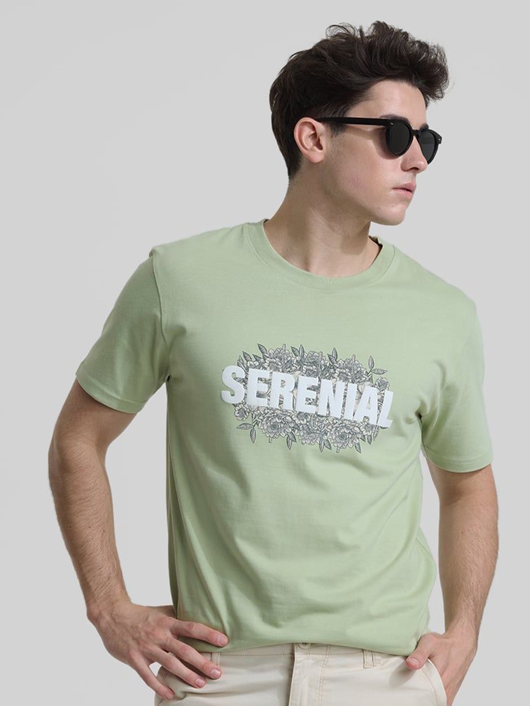 

Snitch Green Typography Printed Round Neck Cotton Oversized T-shirt