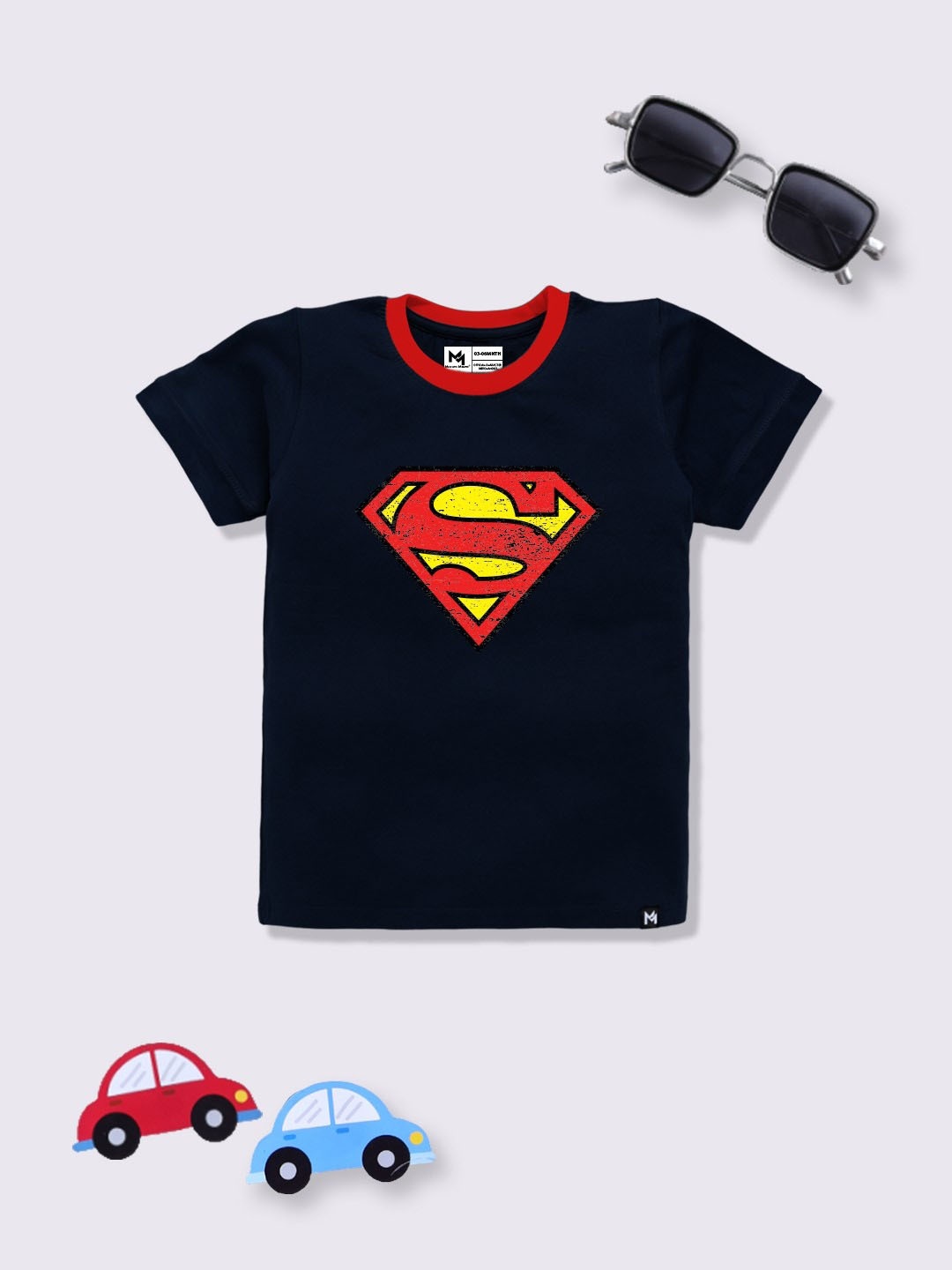 

YK X Minute Mirth Boys Superman Printed Pure Cotton T-shirt, Navy blue