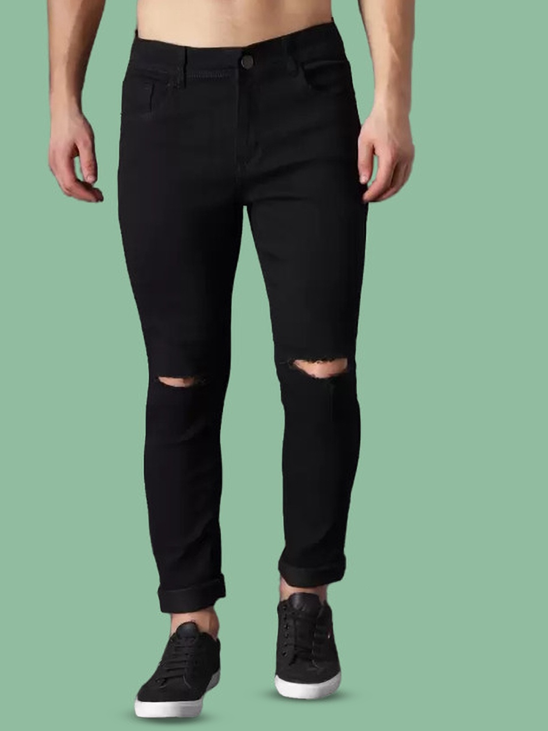 

COMFITS Men Classic Slash Knee Stretchable Jeans, Black