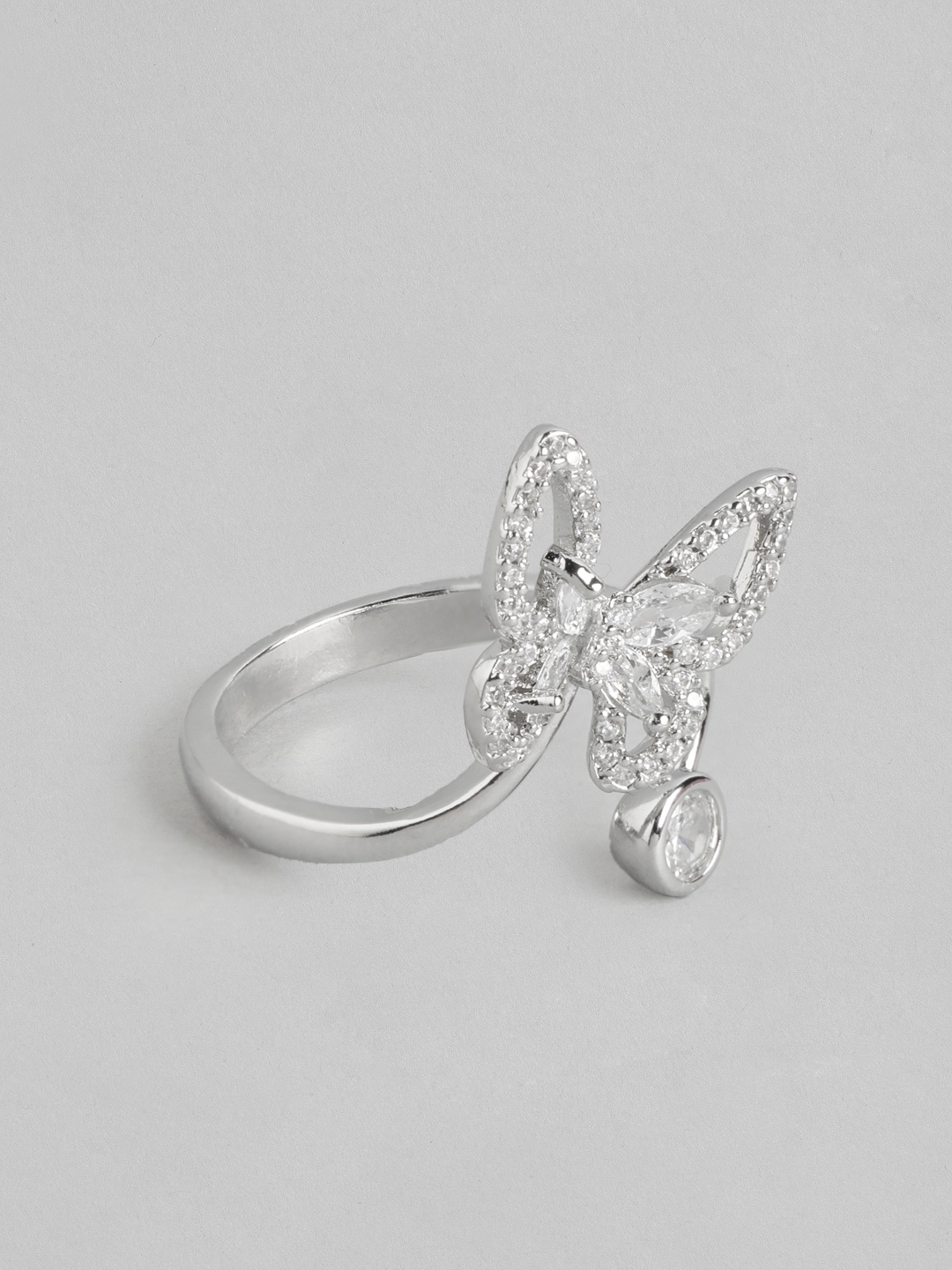

DressBerry Women Stone-Studded Butterfly-Shaped Adjustable Finger Ring, Silver