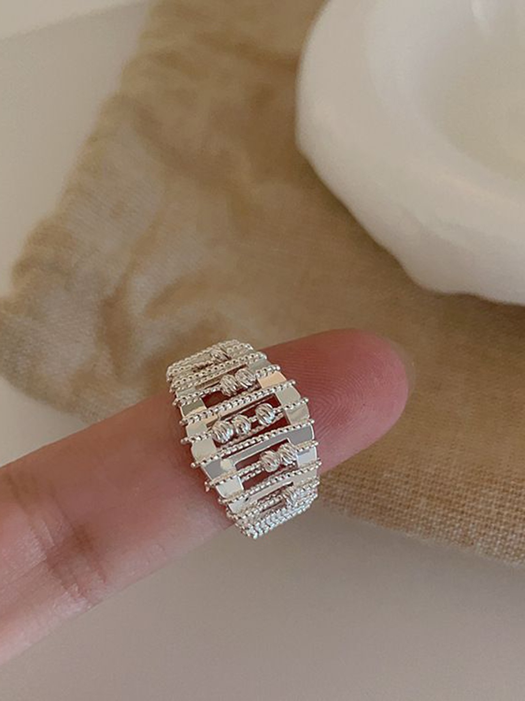 

Just Lil Things Open Work Beaded Finger Ring, Silver