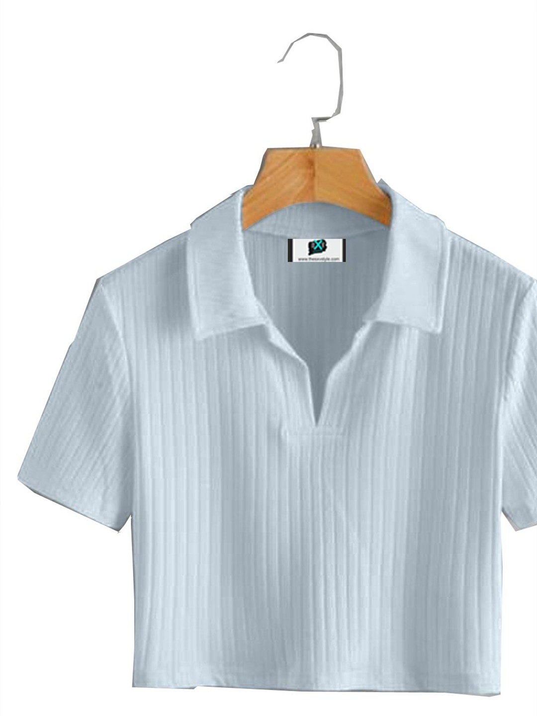 

SXV STYLE Shirt Ribbed Collar Top, Blue