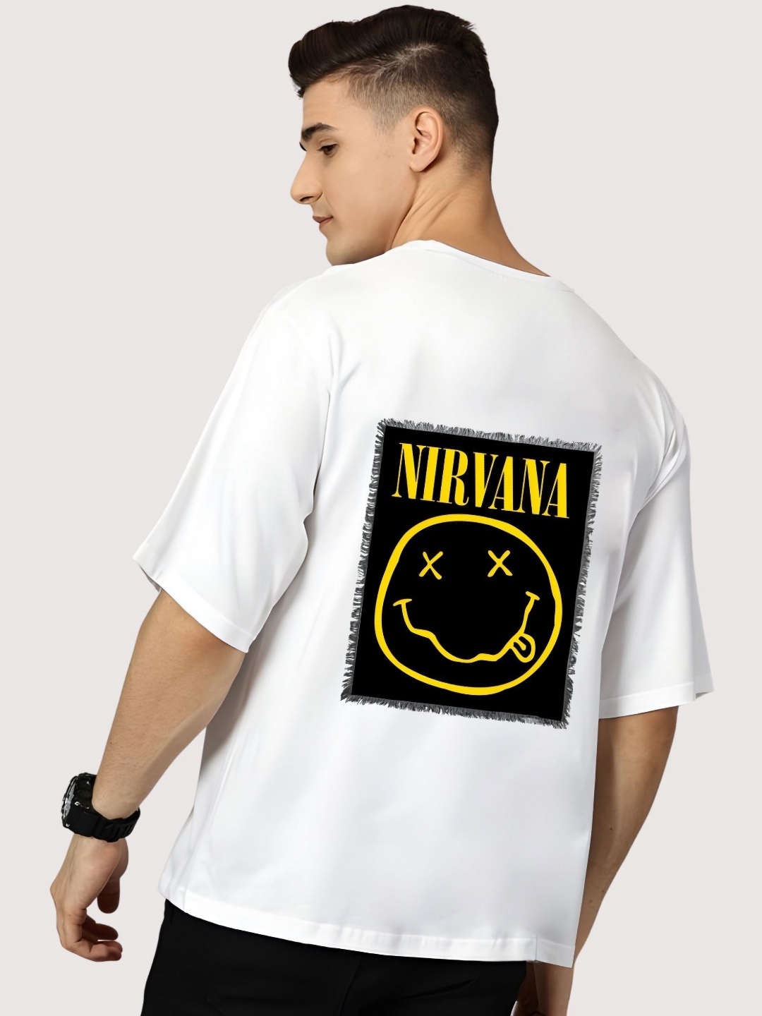 

SZN Men Graphic Printed Round Neck Cotton Oversized T-shirt, White