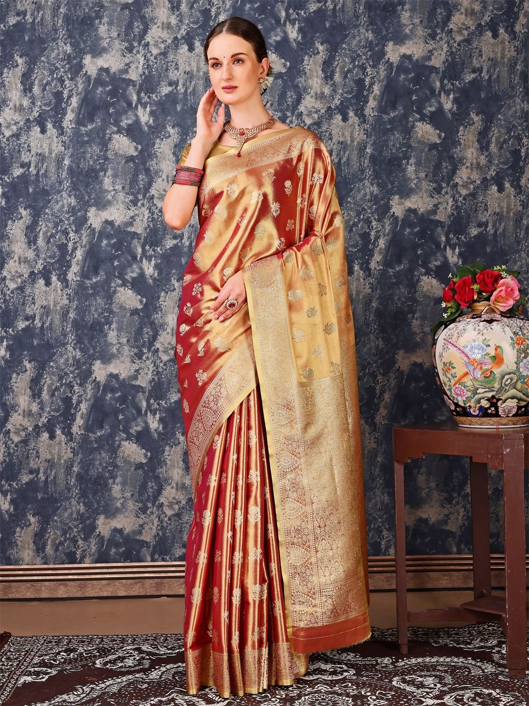 

Dreamlaxmi Fashion Woven Design Zari Silk Blend Banarasi Saree, Brown