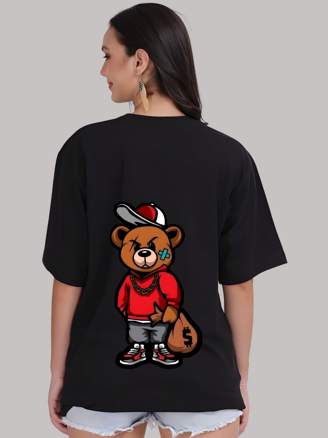 

SZN Women Graphic Printed Round Neck Cotton Oversized T-shirt, Black