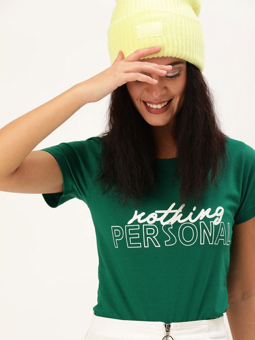 

Moda Rapido Women Typography Printed Round Neck Cotton T-shirt, Green