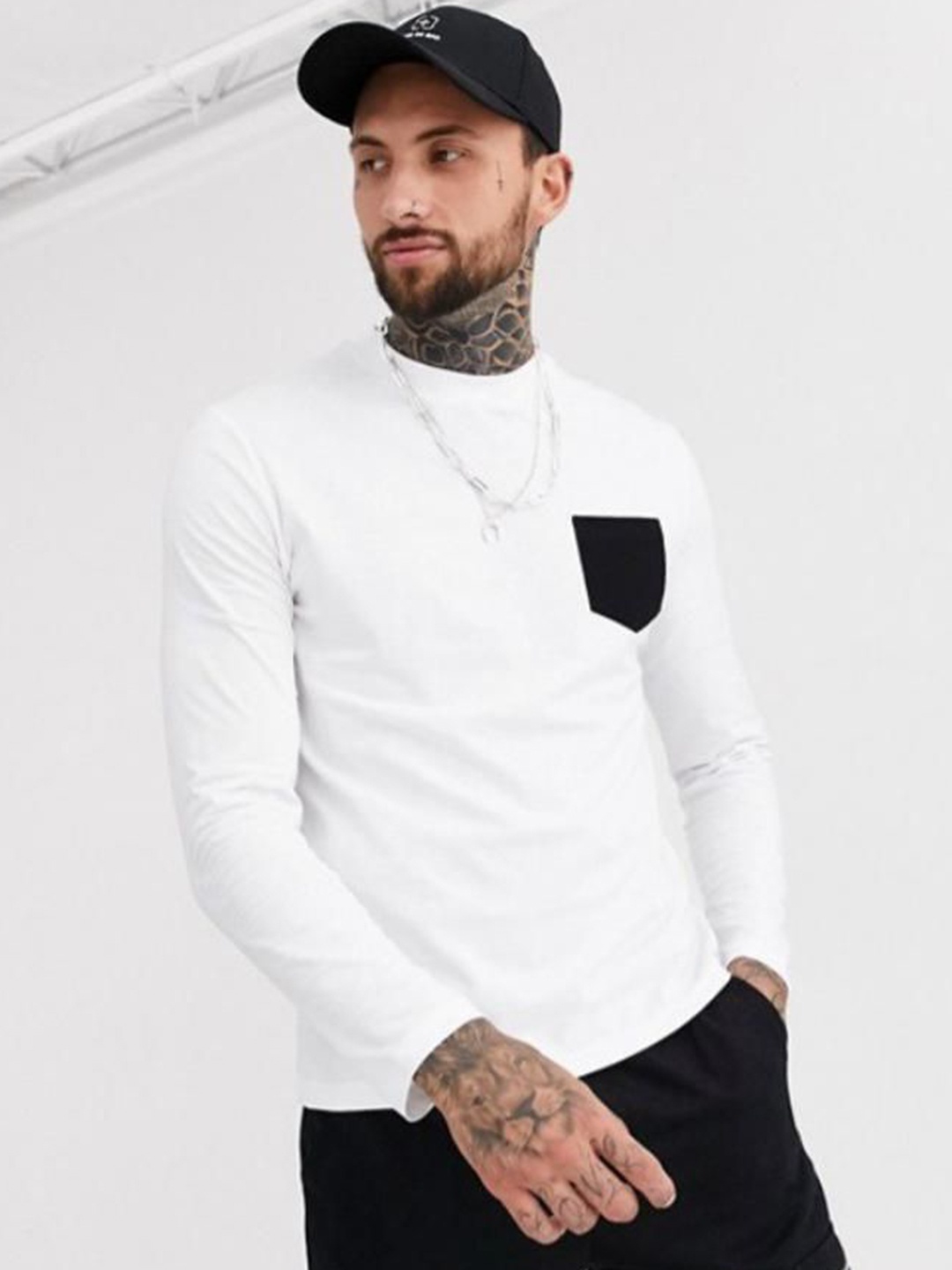 

Unicus Apparel Men Solid High Neck Cotton T-shirt, White