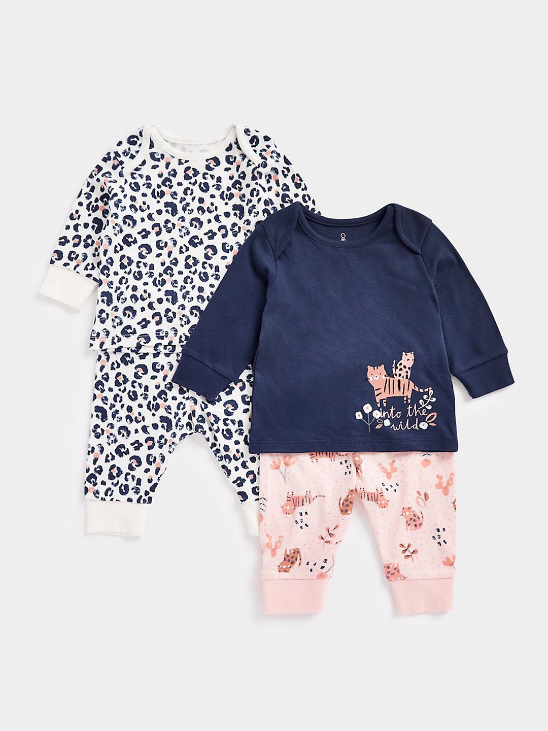 

mothercare Boys Pack Of 2 Printed Round Neck Pure Cotton Sweatshirt With Joggers, Blue
