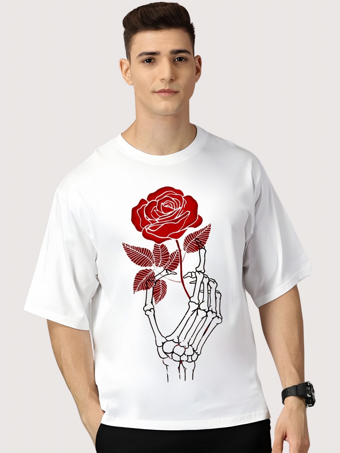 

SZN Men Graphic Printed Round Neck Cotton Oversized T-shirt, White
