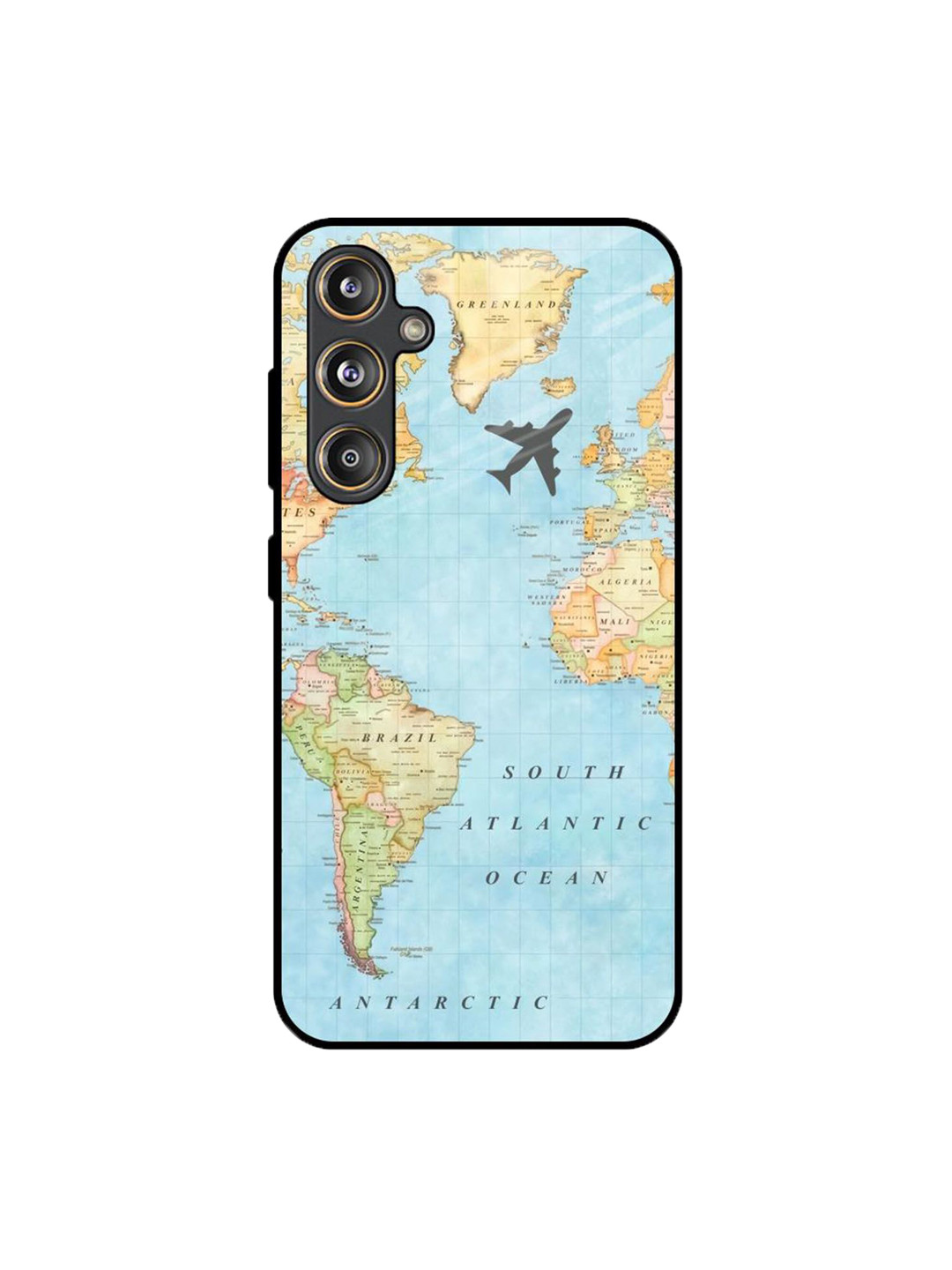 

QRIOH Travel Map Samsung Galaxy F55 5G Impact Resistant Back Case, Blue