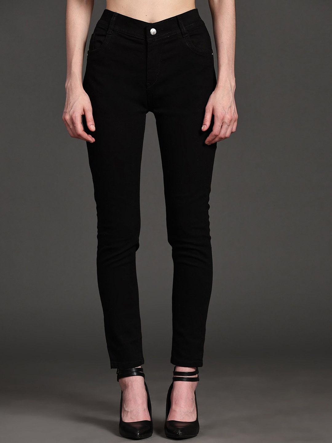 

JFH Women Comfort Skinny Fit High-Rise Stretchable Jeans, Black