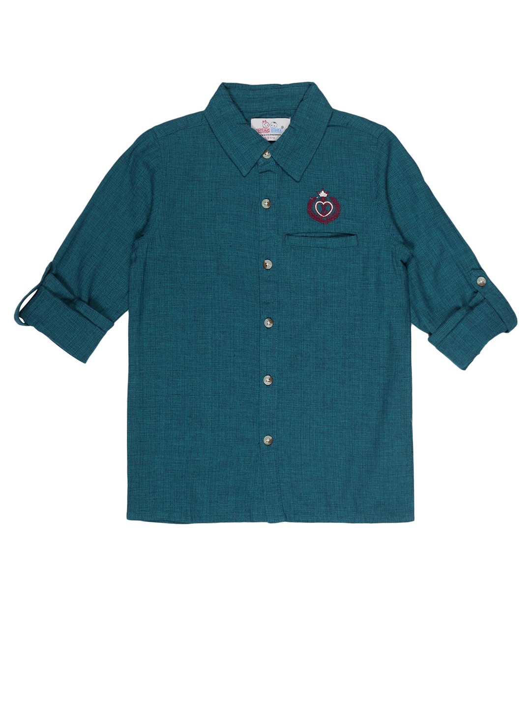 

YOUNG BIRDS Boys Roll-Up Sleeves Cotton Casual Shirt, Teal