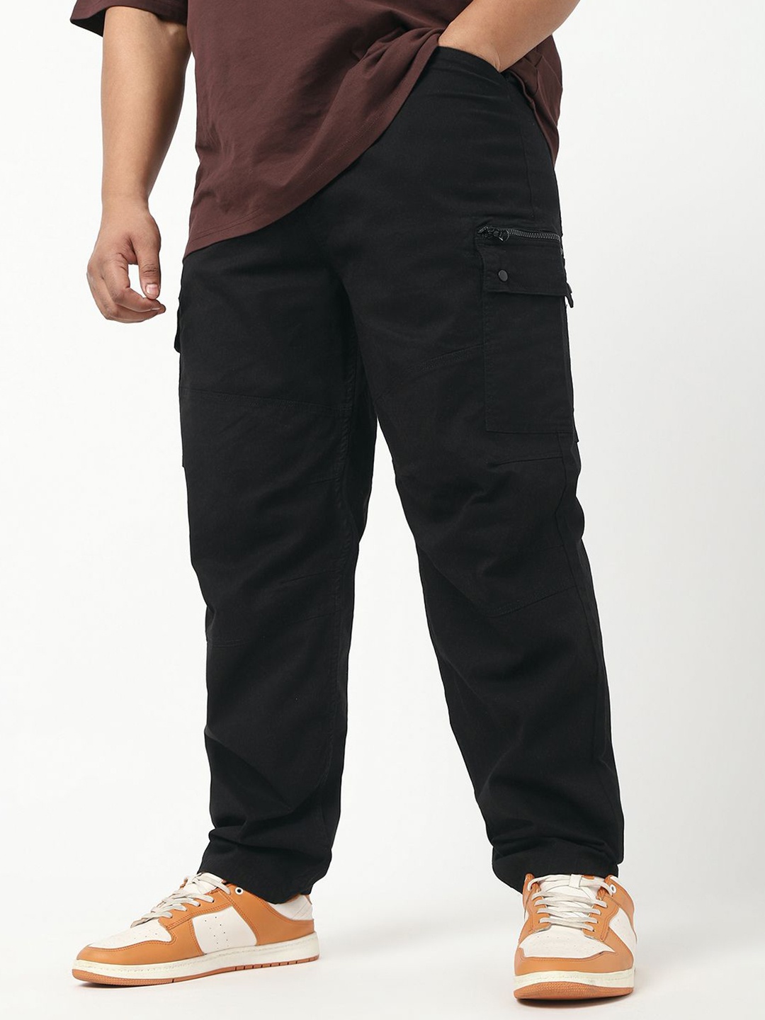 

Bewakoof Plus Men's Baggy Oversized Plus Size Cargo Pants, Black
