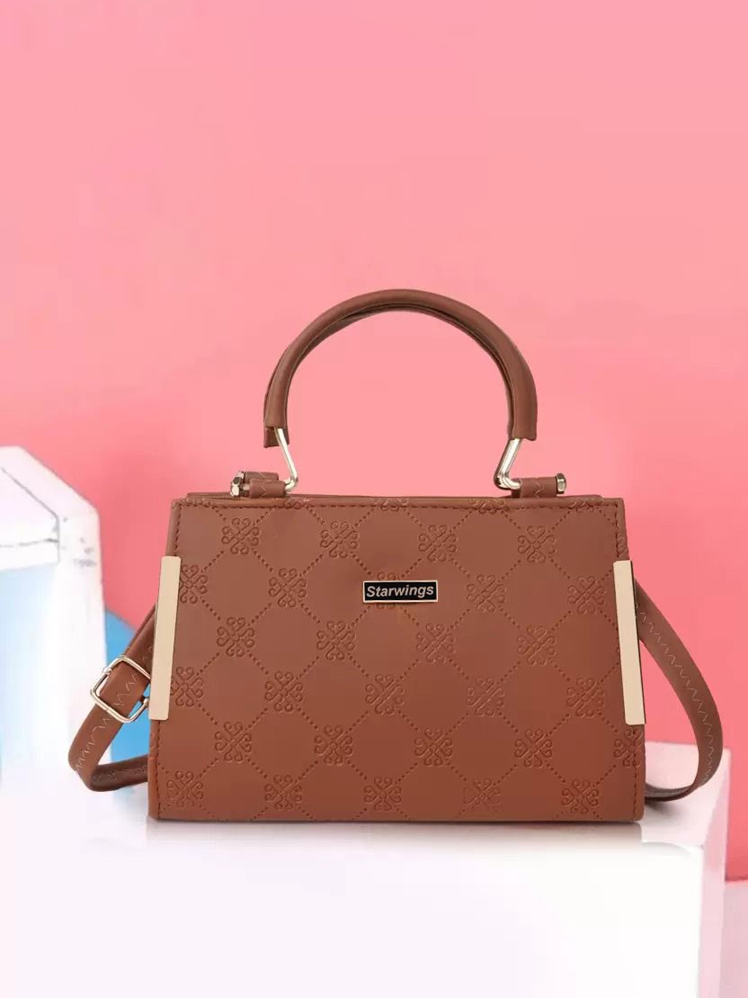 

STARWINGS Structured Satchel with Cut Work, Brown