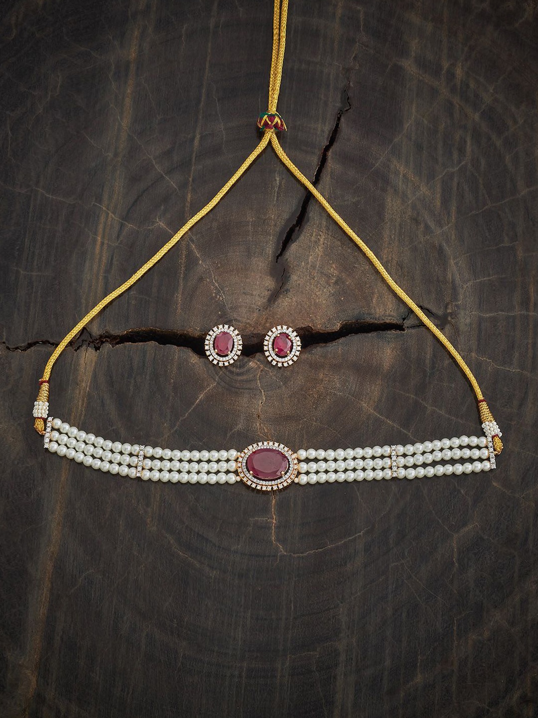

Kushal's Fashion Jewellery Gold-Plated Zircon & Ruby Studded Party Jewellery Set