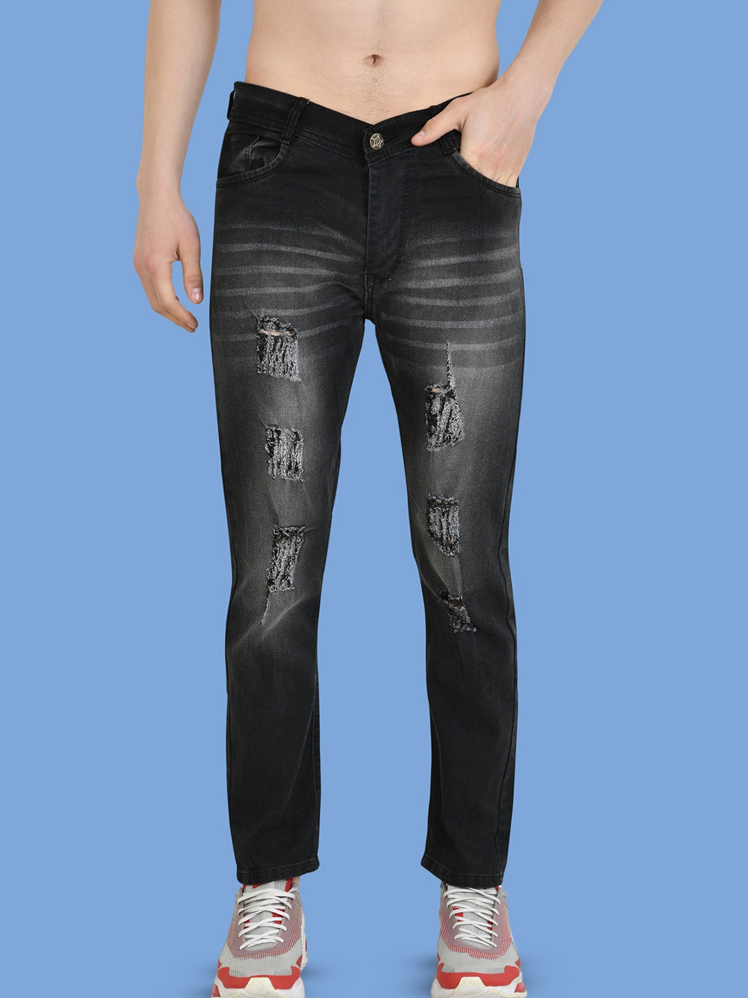

COMFITS Men Classic Mildly Distressed Heavy Fade Stretchable Jeans, Grey