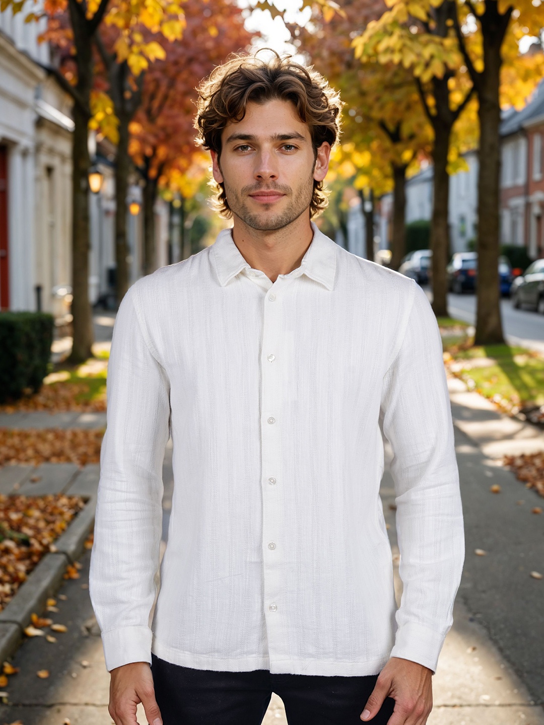 

Celio Men Regular Fit Spread Collar Textured Cotton Casual Shirt, White
