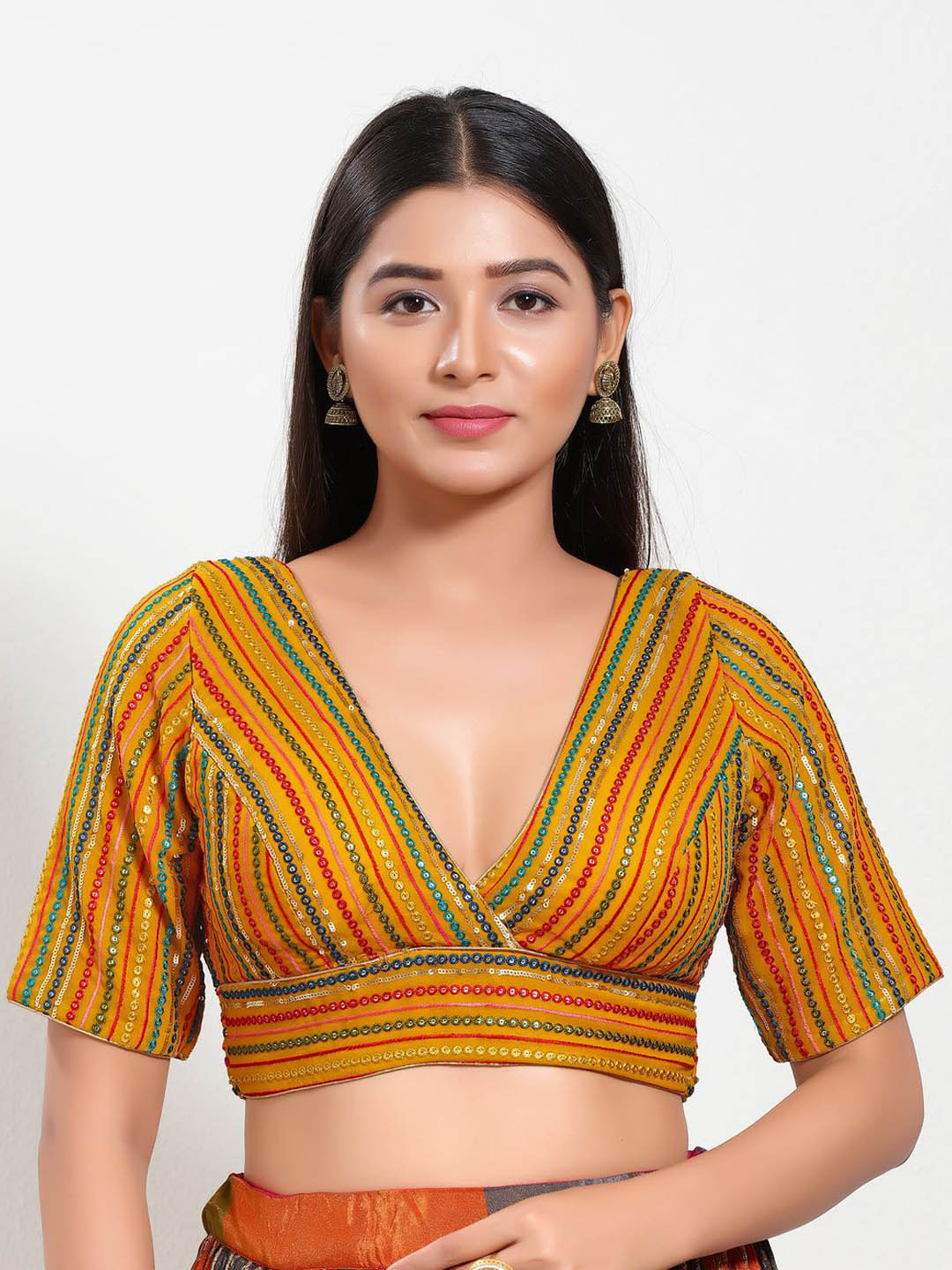 

VAMAS - THE DESIGNER BLOUSES Women V-Neck Padded Saree Blouse, Yellow