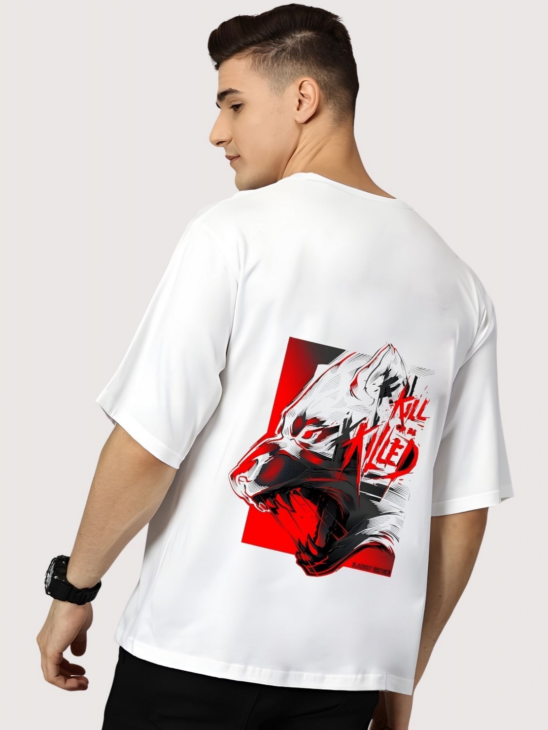 

SZN Men Graphic Printed Round Neck Cotton Oversized T-shirt, White