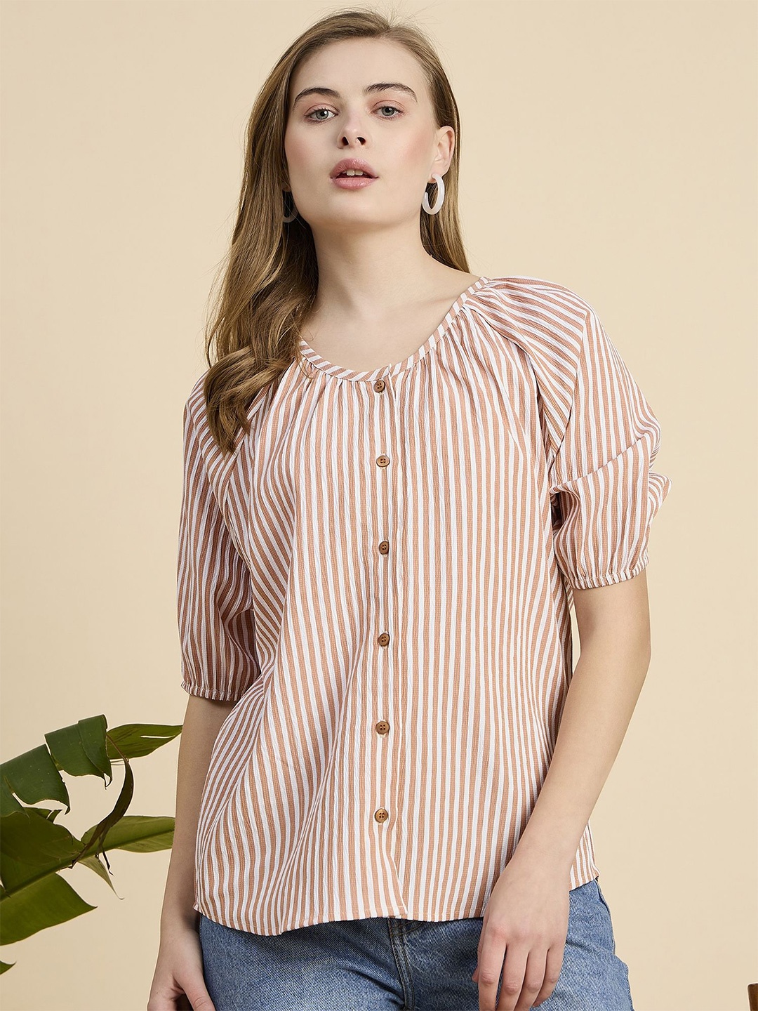 

Mast & Harbour Women Vertical Stripes Striped Shirt Style Top, Orange