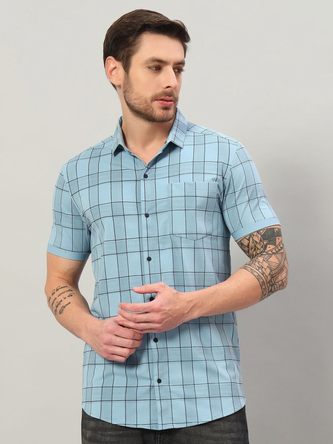 

PROFY Men Other Checked Slim Fit Cotton Shirt, Blue
