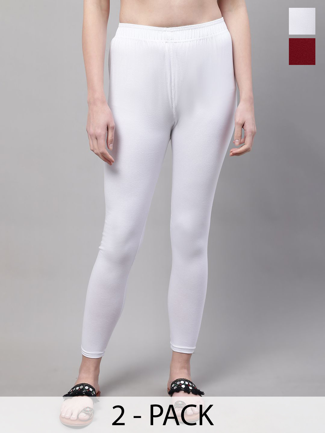 

Valles365 by S.C. Pack Of 2 Mid-Rise Cotton Ankle-Length Leggings, White