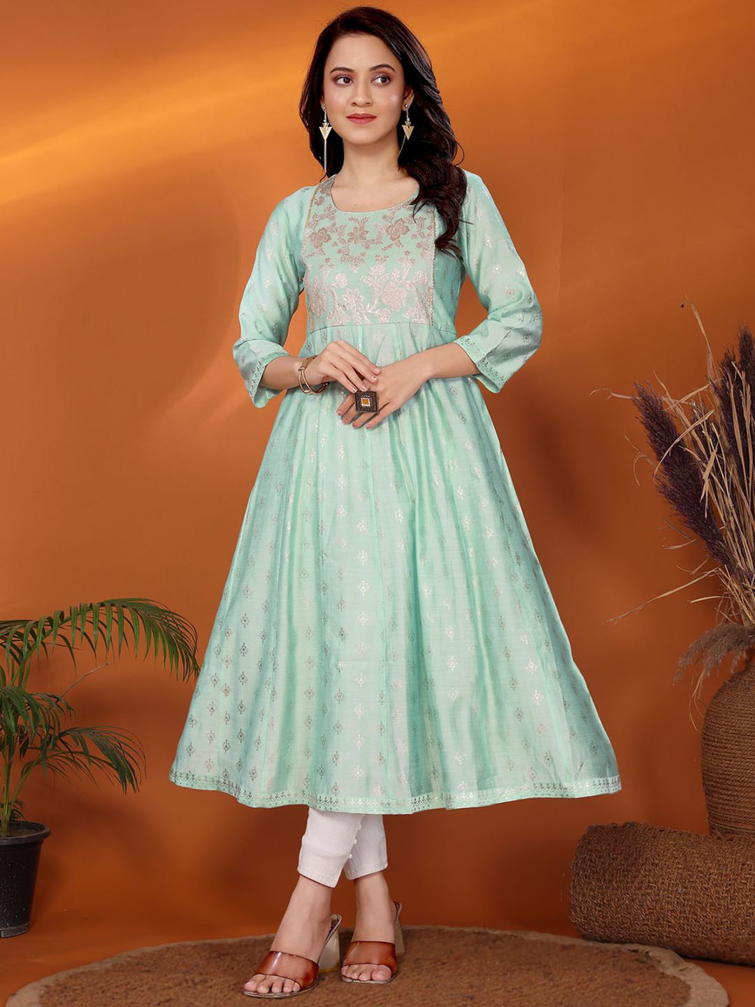 

Rangita Ethnic Motifs Printed Anarkali Kurta, Green