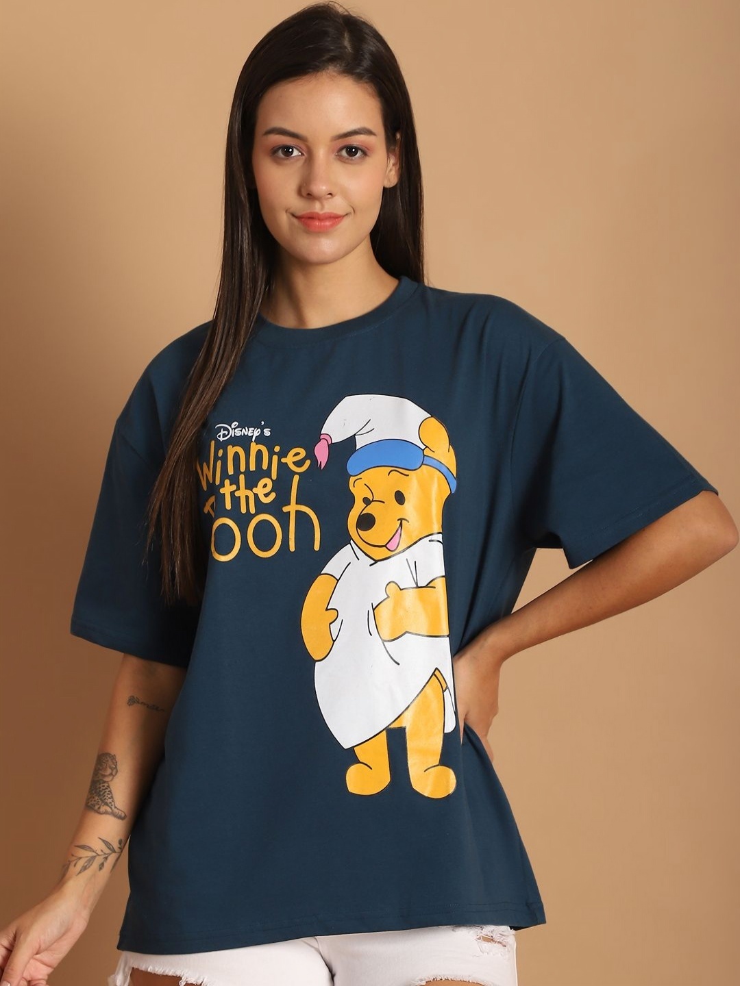 

Dreambe Typography Printed Drop-Shoulder Sleeves Pure Cotton Oversized T-shirt, Teal