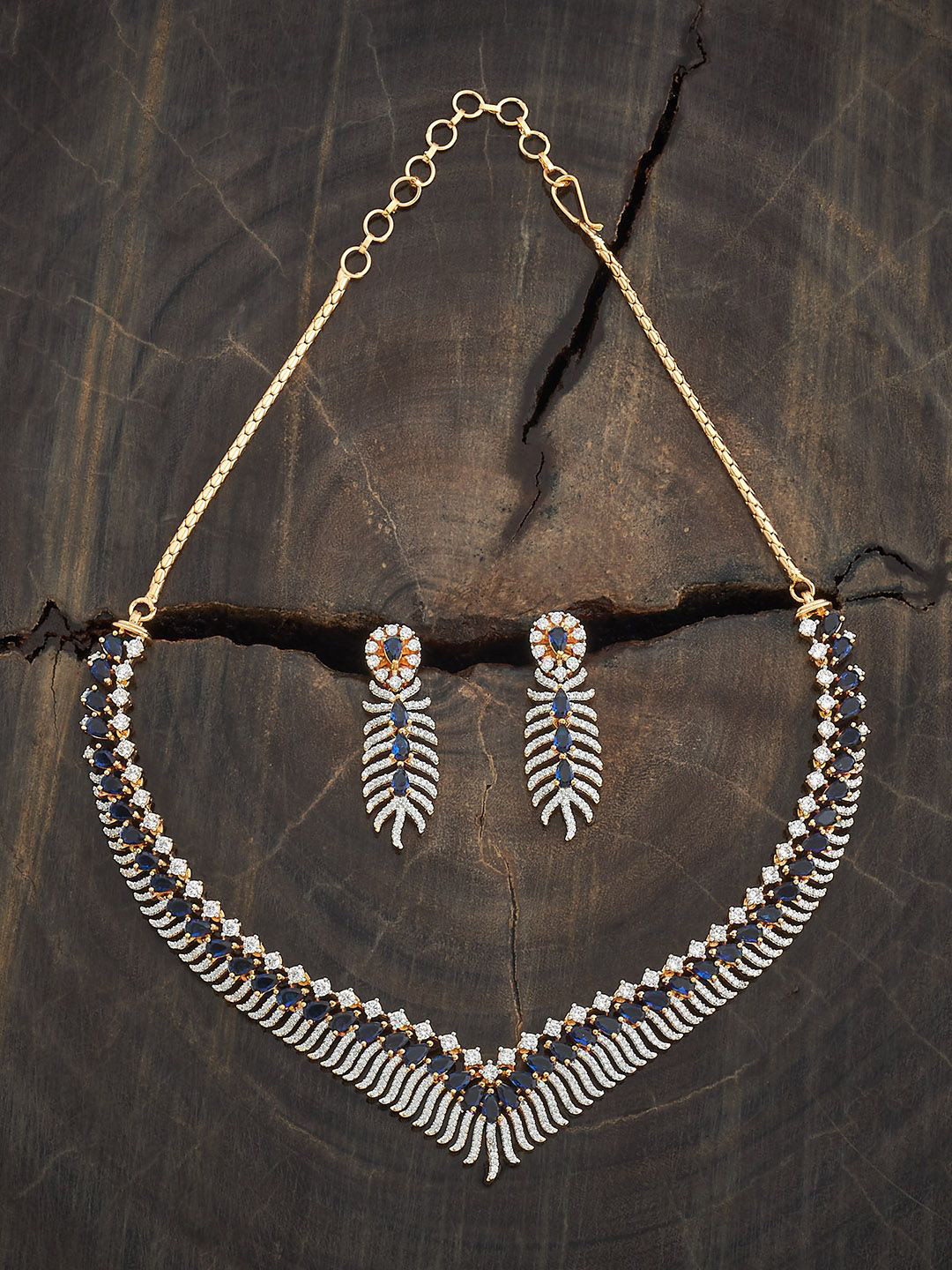 

Kushal's Fashion Jewellery Sapphire Gold-Plated Zircon Studded Party Jewellery Set