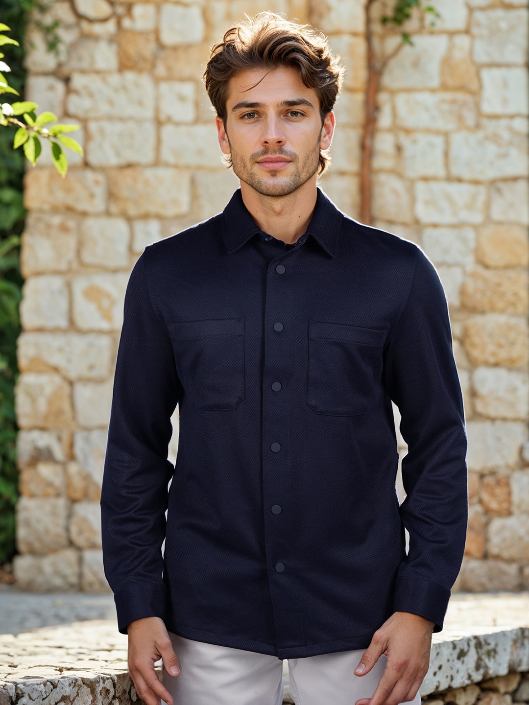 

Celio Classic Oversized Opaque Spread Collar Casual Shirt, Navy blue