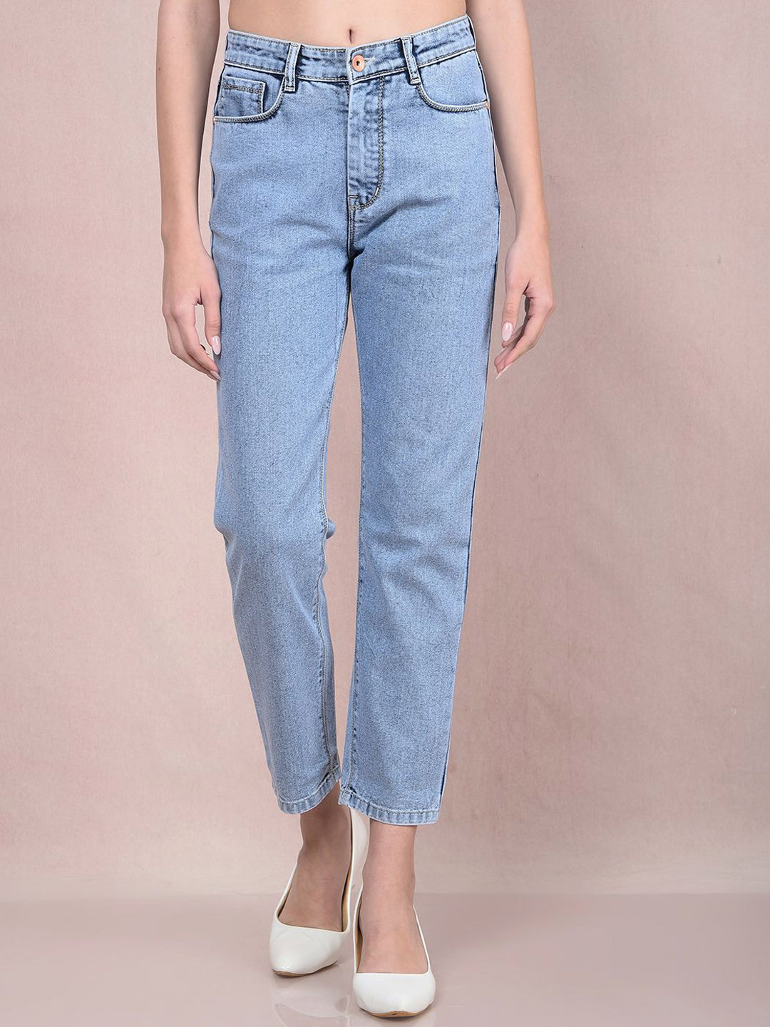 

Crimsoune Club Women Mid-Rise Clean Look Straight Fit Stretchable Jeans, Blue