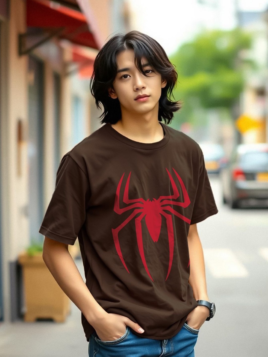 

TOGS & TERRE Men Graphic Printed Round Neck Oversized T-shirt, Brown