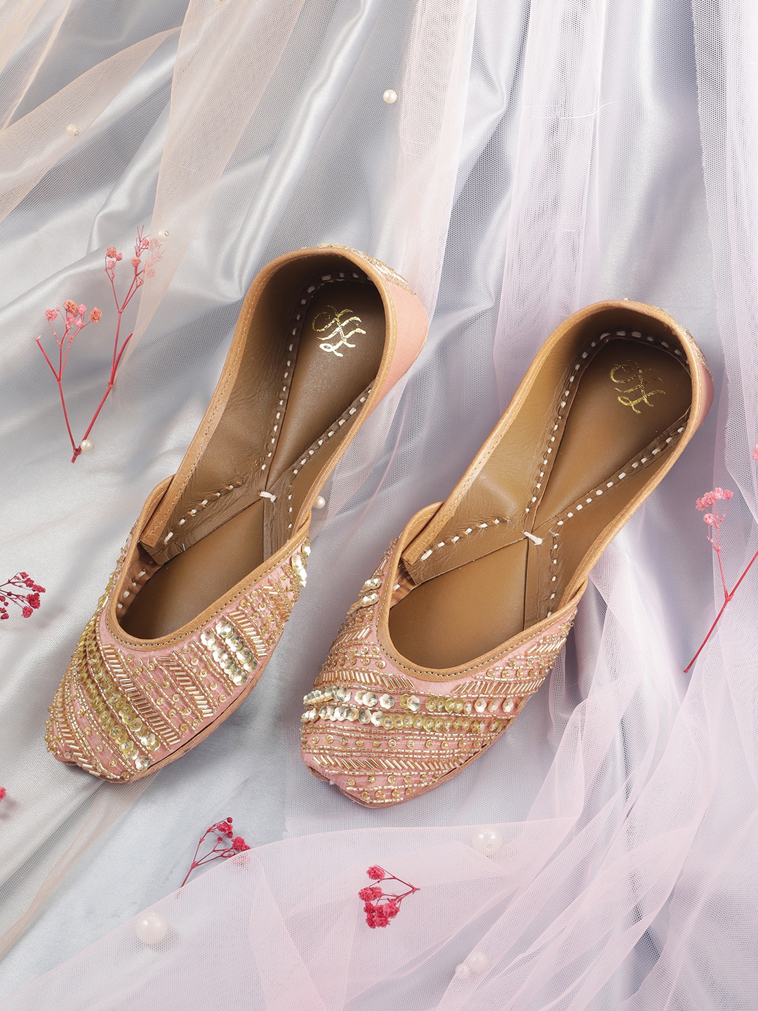 

House of Pataudi Sequin Embellished Mojaris, Pink