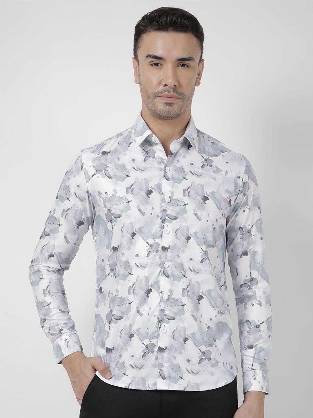 

Numero Uno Men Relaxed Fit Spread Collar Abstract Printed Cotton Casual Shirt, Grey
