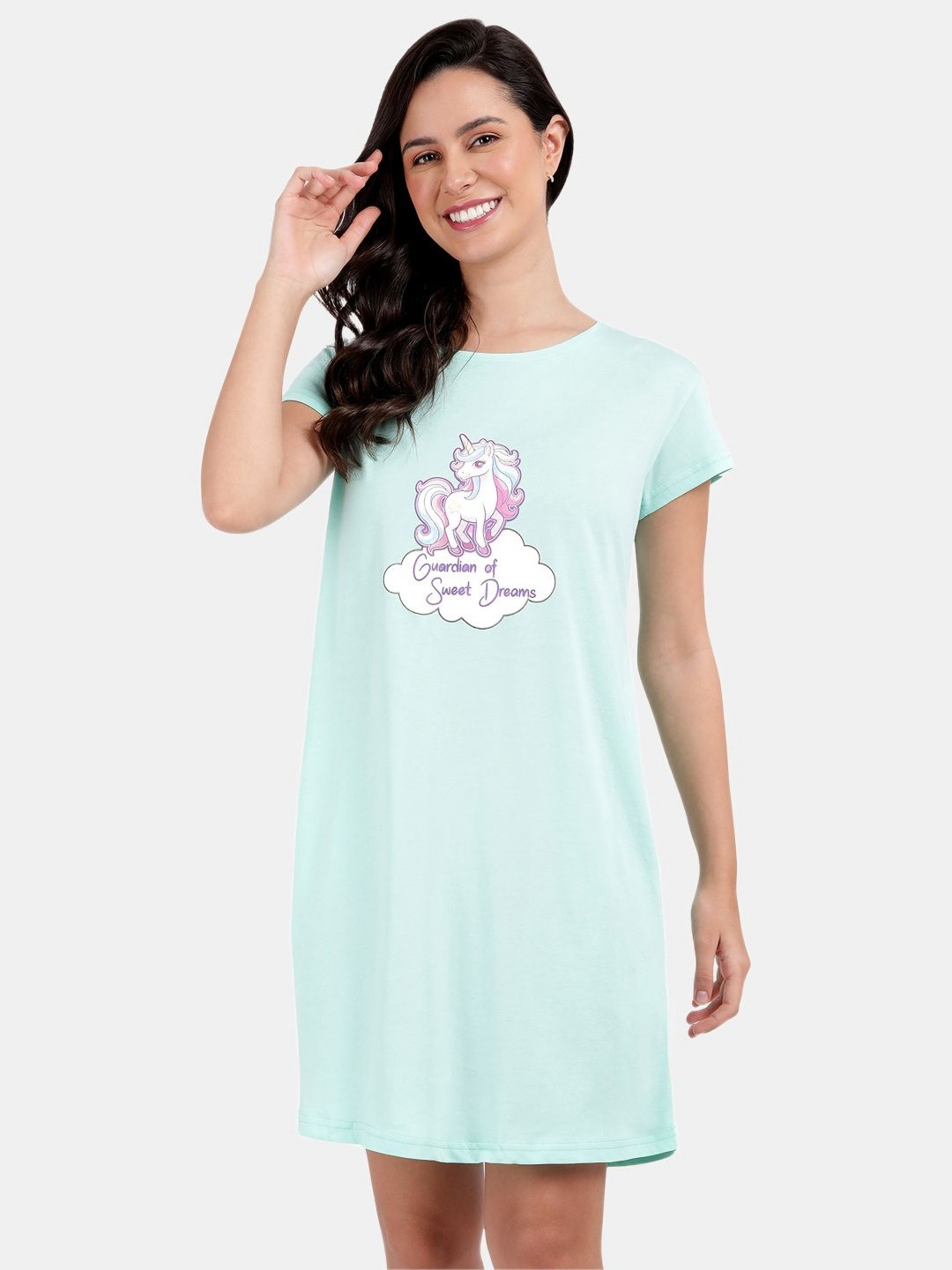 

SNAPPY B Typography Printed Round Neck Cotton Long T-shirt, Green