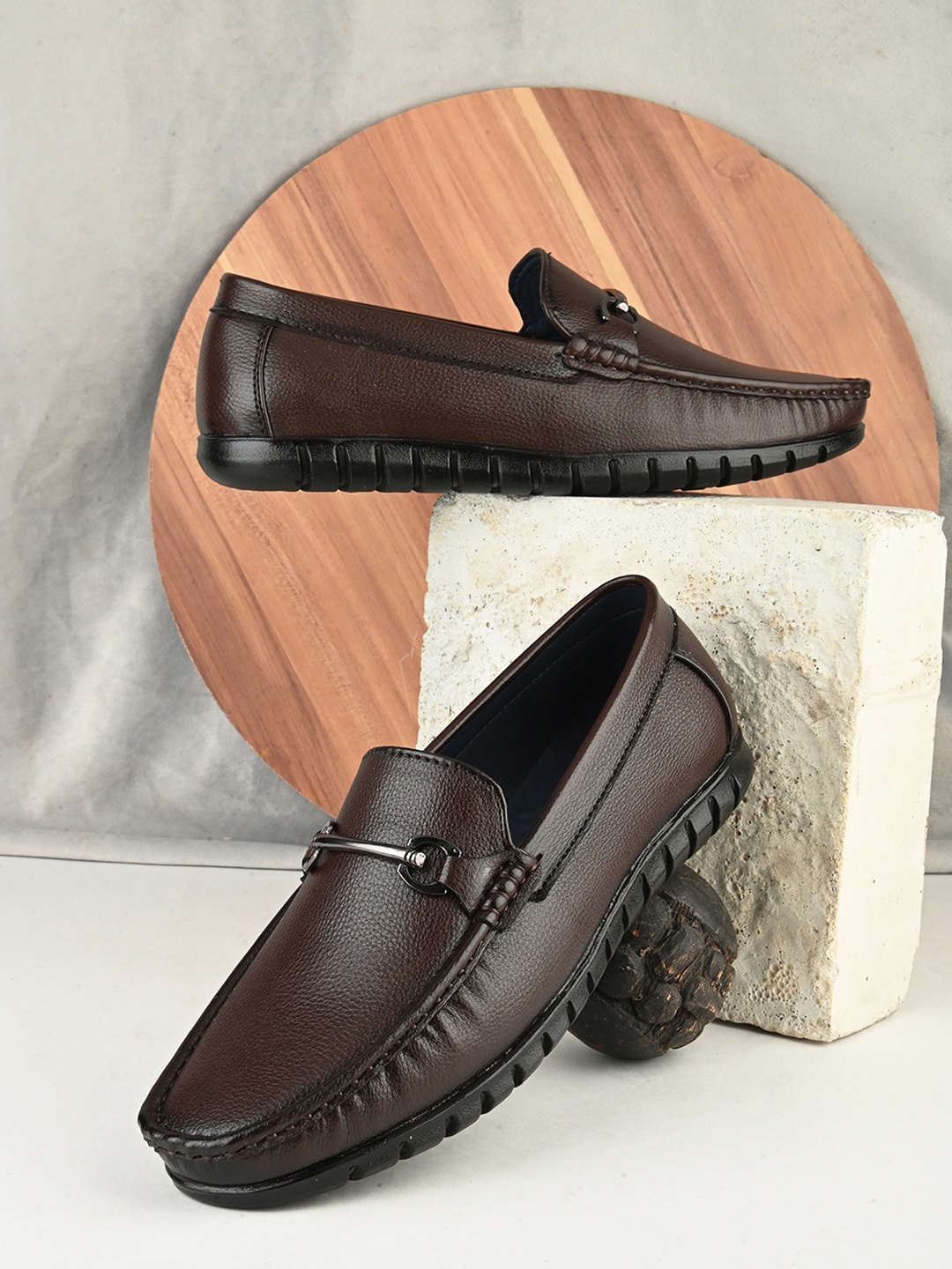 

WAINERS Men Leather Loafers, Brown