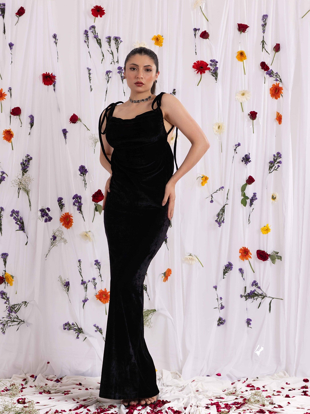 

TANDUL Women Shoulder Straps Gown Dress, Black