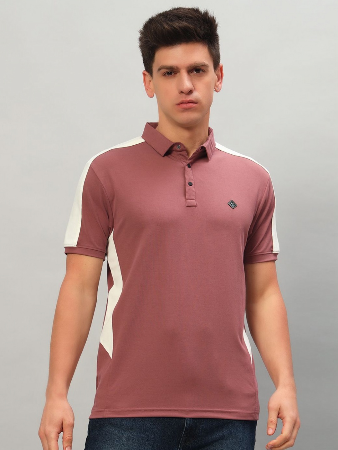 

PROFY Men Colourblocked Polo Collar Cotton T-shirt, Mauve