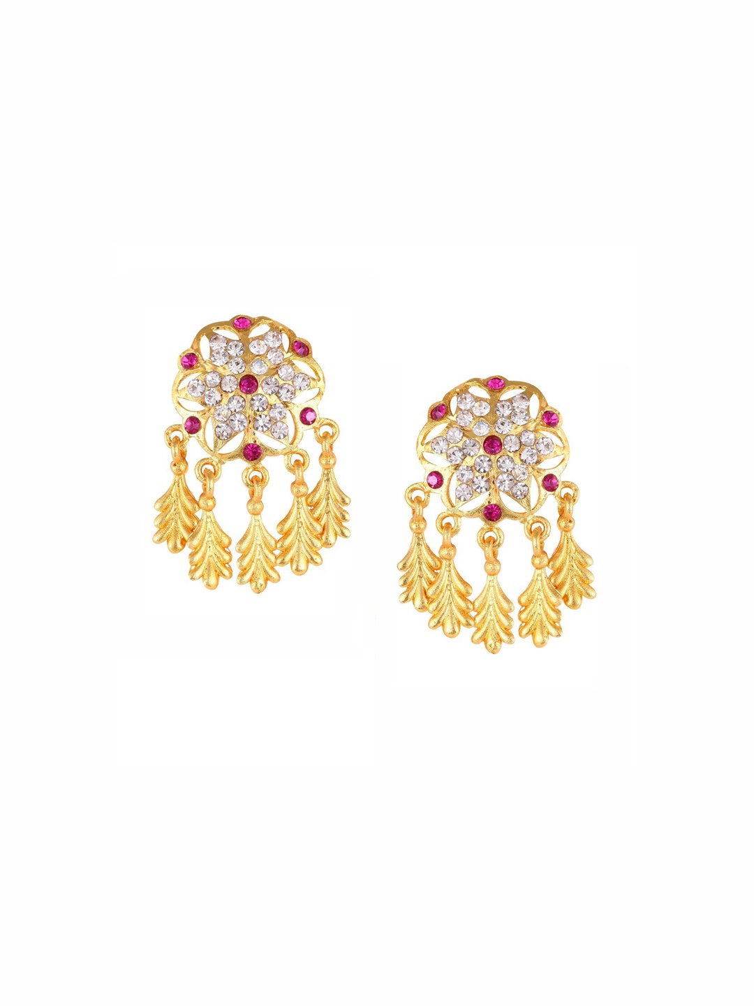 

DIVASTRI Gold-Plated Cubic Zirconia Studded Floral Shaped Drop Earrings