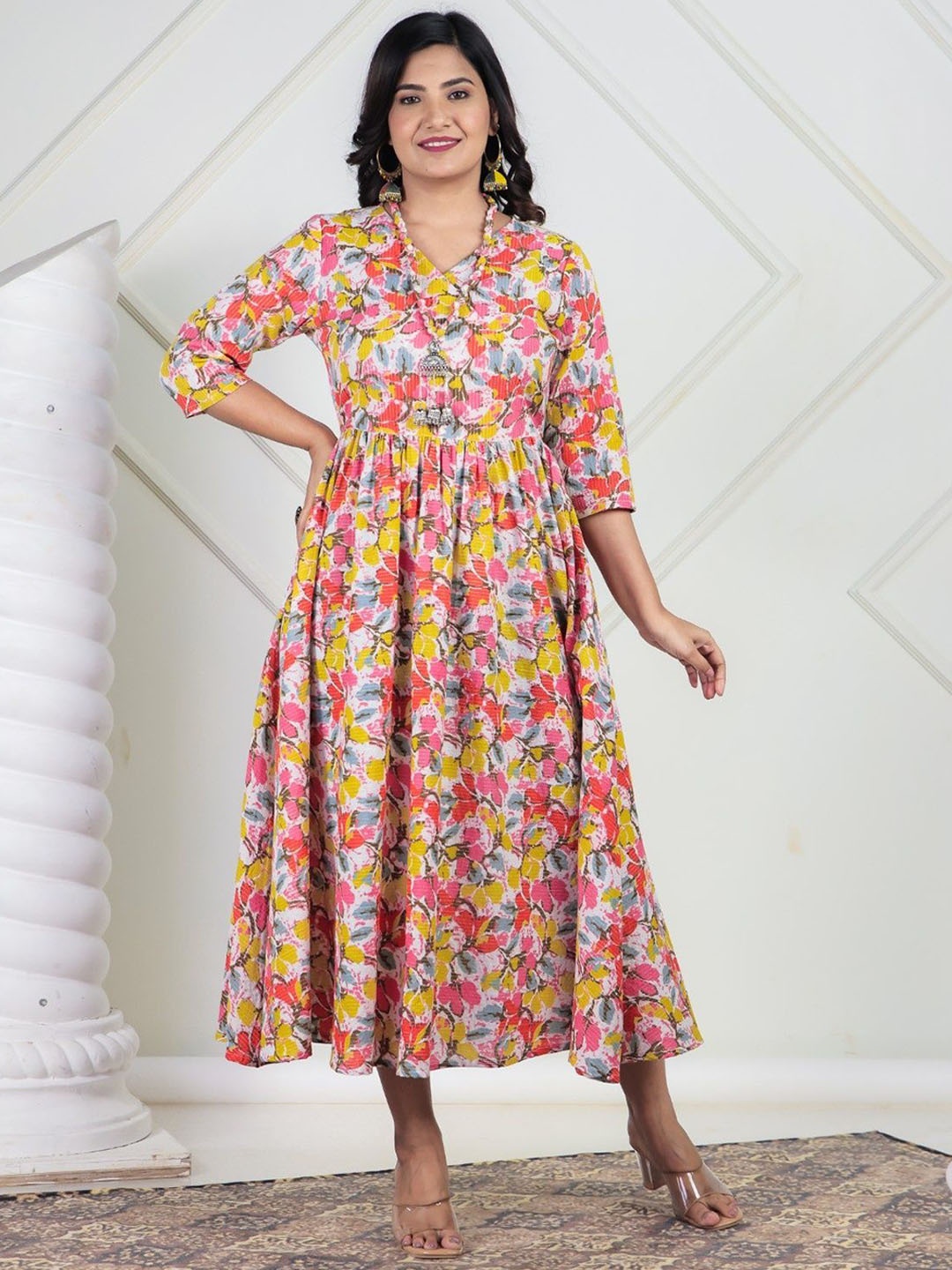 

Aramya Floral Printed Cotton Ethnic Dress, White