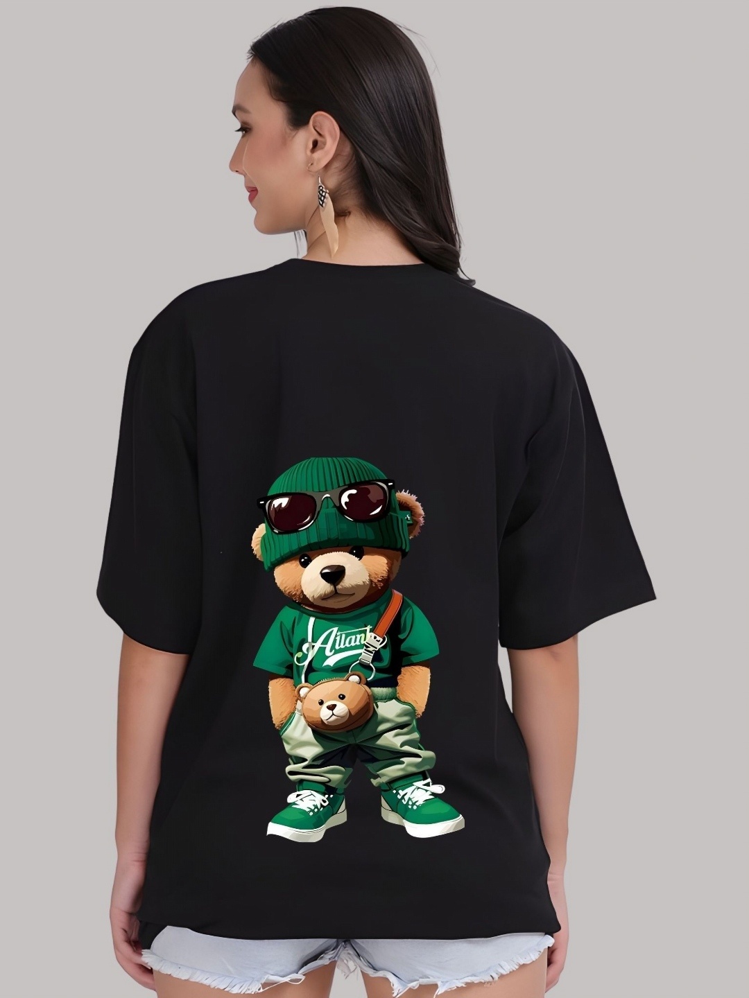 

SZN Women Graphic Printed Round Neck Cotton Oversized T-shirt, Black