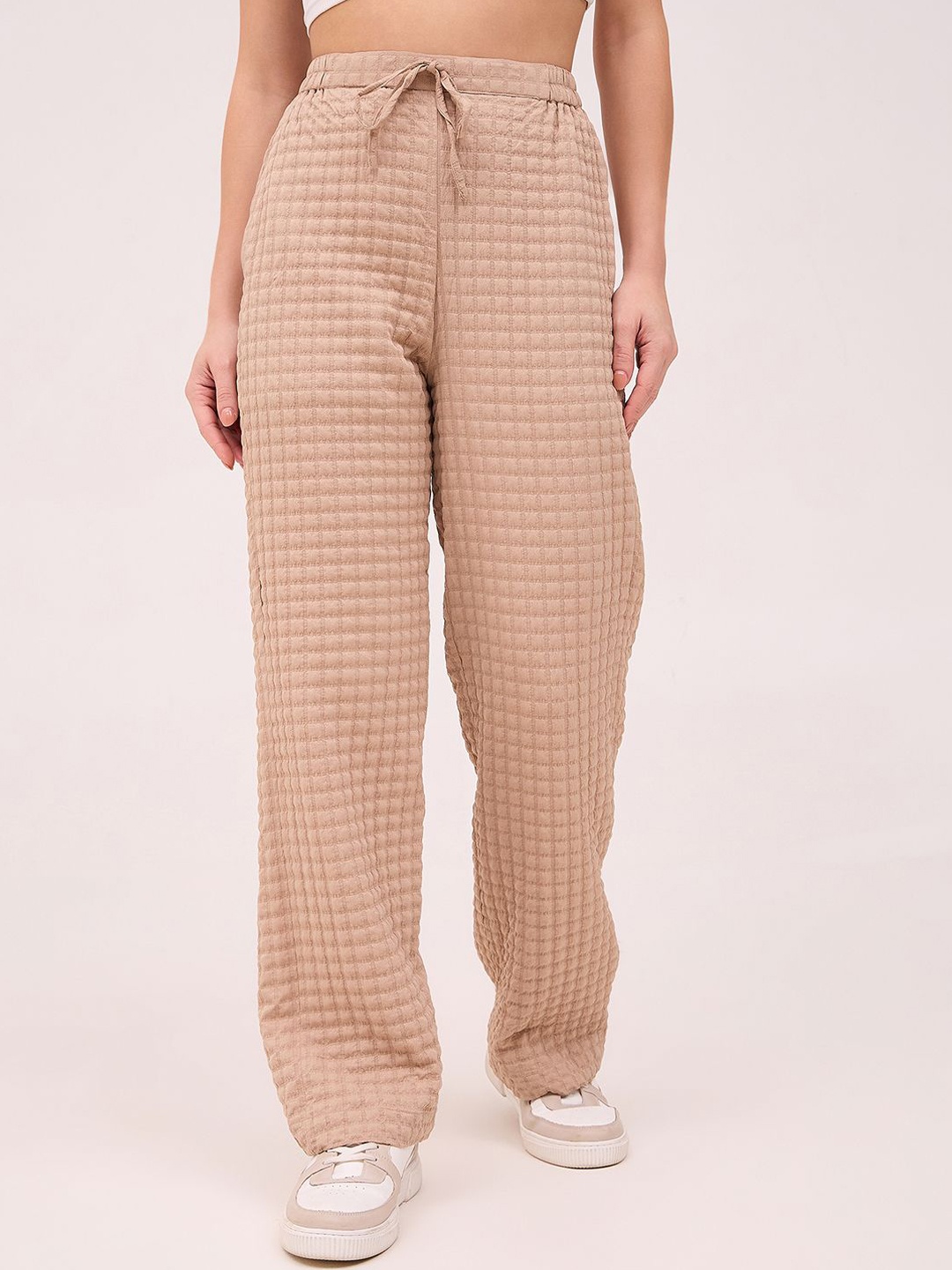 

DressBerry Women Self Design Relaxed Loose Fit High-Rise Flat-Front Wide Leg Trousers, Beige